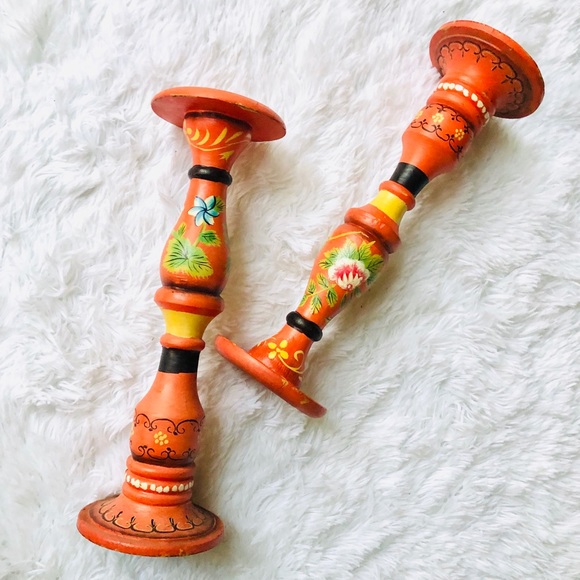 cageyscloset Other - handpainted Indian wooden candlestick holders